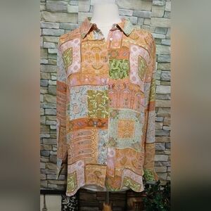 Rose+Olive XL Boho Patchwork Colorful Blouse Button Up Cottagecore